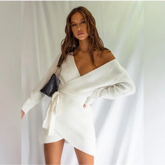 open lace back dress Sonelle Sweater Mini Dress White main image 1